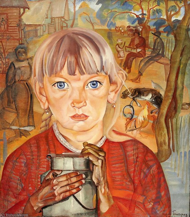 Wikioo.org - The Encyclopedia of Fine Arts - Painting, Artwork by Boris Dmitrievich Grigoriev - Girl With A Jug
