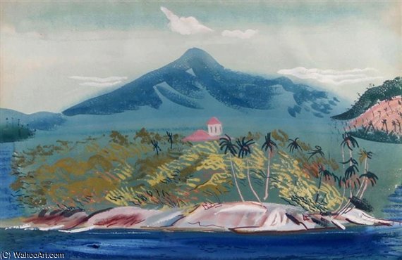 Wikioo.org - The Encyclopedia of Fine Arts - Painting, Artwork by Boris Dmitrievich Grigoriev - Island With Mountain View