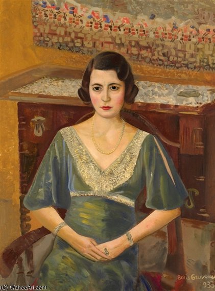 WikiOO.org - Encyclopedia of Fine Arts - Målning, konstverk Boris Dmitrievich Grigoriev - Lady In A Green Dress