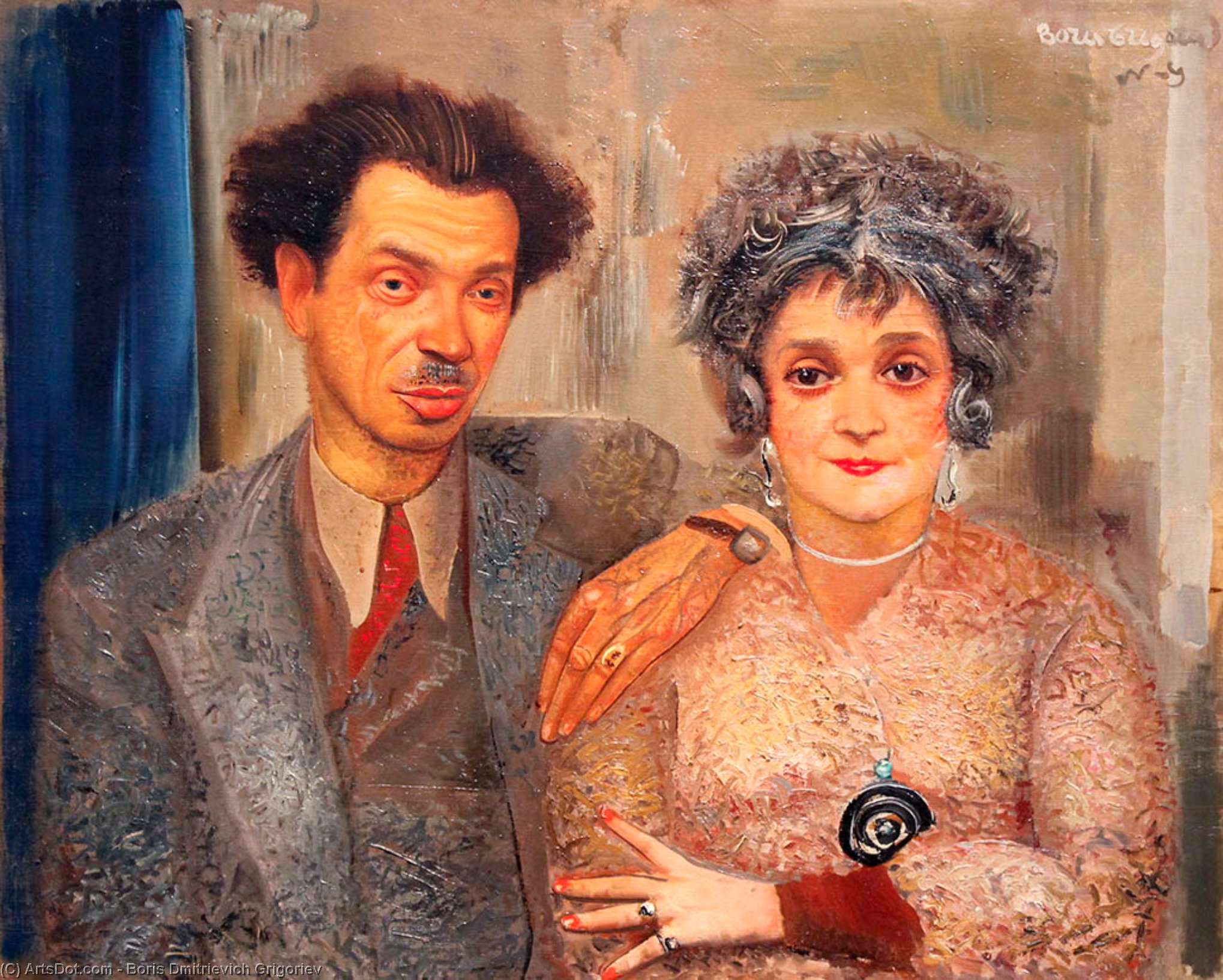 Wikioo.org - The Encyclopedia of Fine Arts - Painting, Artwork by Boris Dmitrievich Grigoriev - Portrait Of Painter N.V. Remizov With His Wife