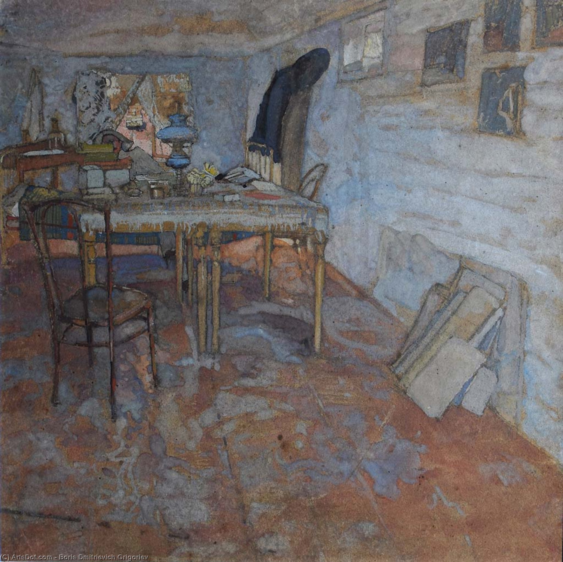 Wikioo.org - The Encyclopedia of Fine Arts - Painting, Artwork by Boris Dmitrievich Grigoriev - The Artist's Studio In The Crimea