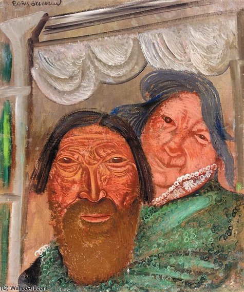 Wikioo.org - The Encyclopedia of Fine Arts - Painting, Artwork by Boris Dmitrievich Grigoriev - Two Faces At A Window