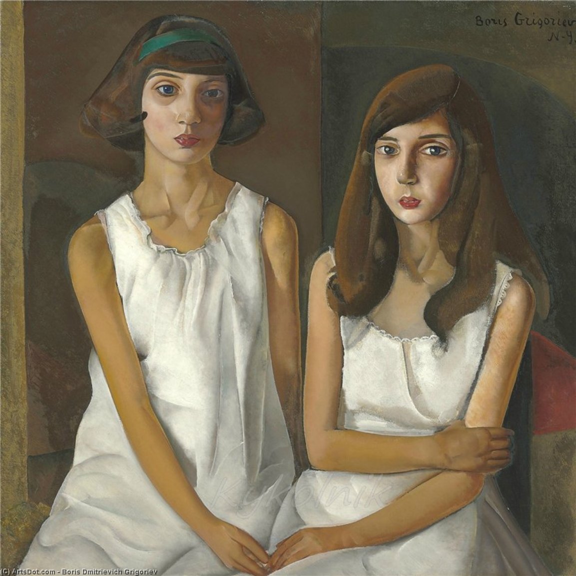 Wikioo.org - The Encyclopedia of Fine Arts - Painting, Artwork by Boris Dmitrievich Grigoriev - Two Girls