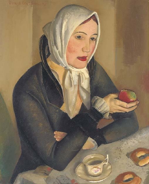 WikiOO.org - Encyclopedia of Fine Arts - Schilderen, Artwork Boris Dmitrievich Grigoriev - Woman With Apple