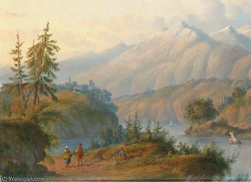 Wikioo.org – L'Enciclopedia delle Belle Arti - Pittura, Opere di Carl Eduard Ahrendts - Figure in un paesaggio alpino