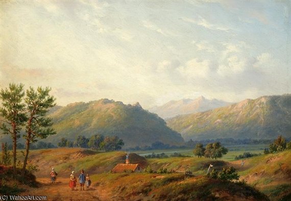 Wikioo.org - The Encyclopedia of Fine Arts - Painting, Artwork by Carl Eduard Ahrendts - Romantic Mountain Landscape