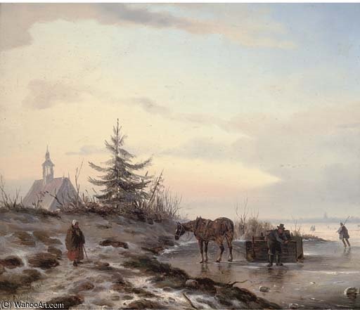 Wikioo.org - The Encyclopedia of Fine Arts - Painting, Artwork by Carl Eduard Ahrendts - Securing A Barrel On The Ice