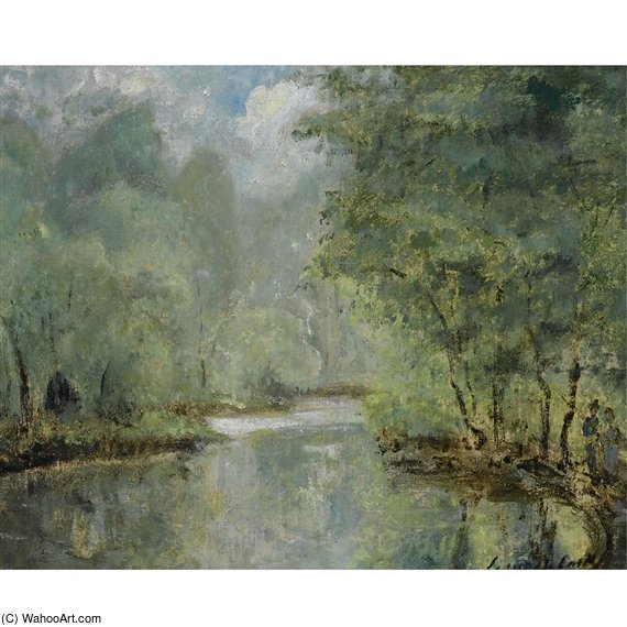 Wikioo.org - The Encyclopedia of Fine Arts - Painting, Artwork by Cesar De Cock - Figures On The Banks Of The River Epte Near Gasny
