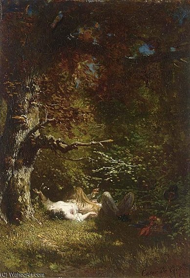 Wikioo.org - The Encyclopedia of Fine Arts - Painting, Artwork by Cesar De Cock - Lovers In The Forest