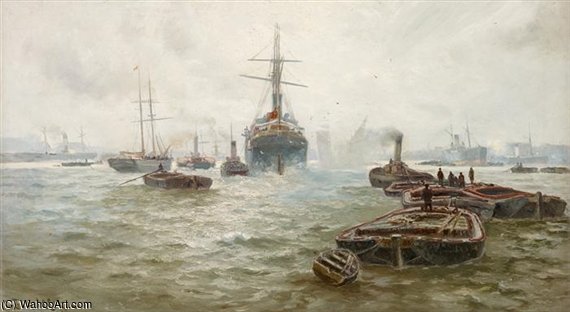 Wikioo.org - The Encyclopedia of Fine Arts - Painting, Artwork by Charles John De Lacy - Boats In Harbor
