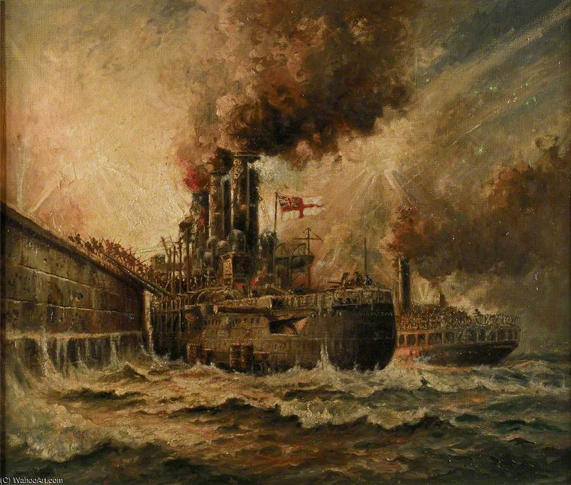 Wikioo.org - The Encyclopedia of Fine Arts - Painting, Artwork by Charles John De Lacy - Hms 'vindictive' At Zeebrugge