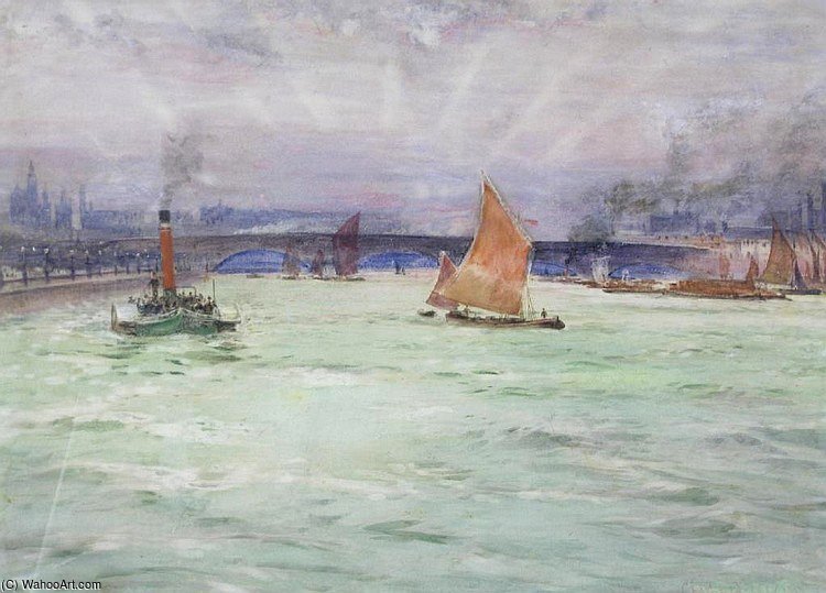 Wikioo.org - สารานุกรมวิจิตรศิลป์ - จิตรกรรม Charles John De Lacy - Shipping On A River