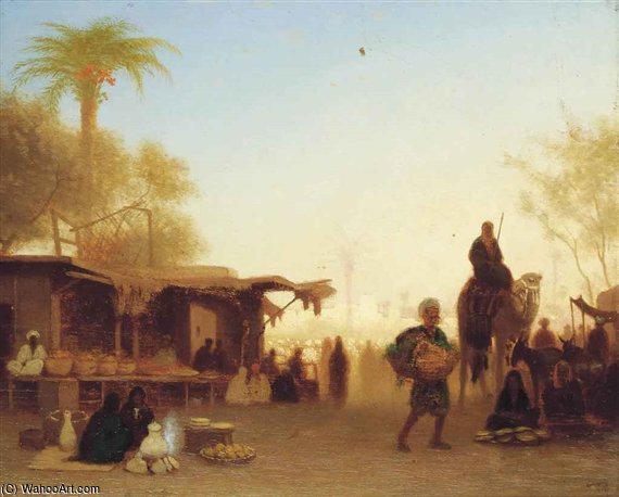 Wikioo.org - The Encyclopedia of Fine Arts - Painting, Artwork by Charles Théodore Frère (Bey) - A Cairo Bazaar At Dusk