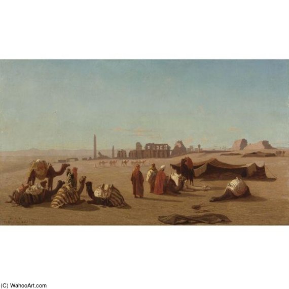 Wikioo.org – L'Enciclopedia delle Belle Arti - Pittura, Opere di Charles Théodore Frère (Bey) - Una carovana a riposo, il Tempio di Karnak