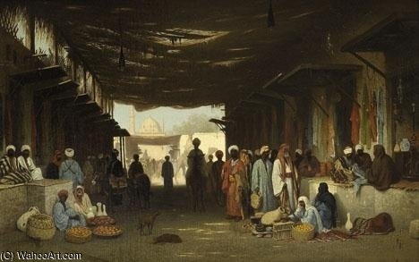 Wikioo.org - สารานุกรมวิจิตรศิลป์ - จิตรกรรม Charles Théodore Frère (Bey) - A North African Market