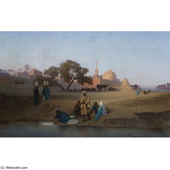 Wikioo.org - The Encyclopedia of Fine Arts - Painting, Artwork by Charles Théodore Frère (Bey) - A Village Along The Nile Near Cairo