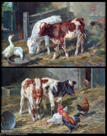 WikiOO.org - دایره المعارف هنرهای زیبا - نقاشی، آثار هنری Claude Cardon - Farmyard Scenes With Calves, Chickens And Geese