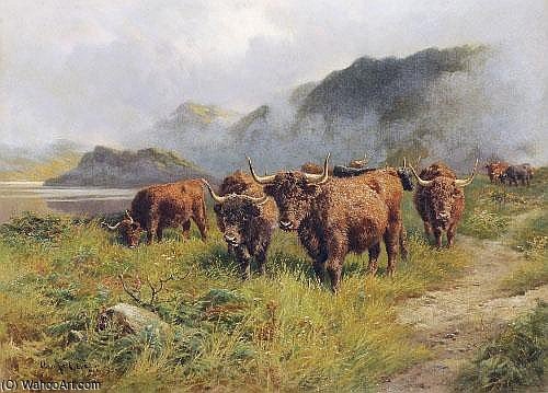 Wikioo.org - สารานุกรมวิจิตรศิลป์ - จิตรกรรม Claude Cardon - Highland Cattle In A Glen