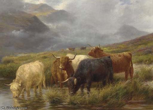 WikiOO.org - Εγκυκλοπαίδεια Καλών Τεχνών - Ζωγραφική, έργα τέχνης Claude Cardon - Highland Cattle Watering