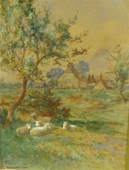 Wikioo.org – L'Encyclopédie des Beaux Arts - Peinture, Oeuvre de Claude Cardon - Moutons de repos par une piste, une ferme-delà