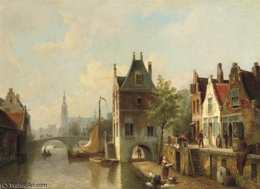 WikiOO.org – 美術百科全書 - 繪畫，作品 Cornelis Christiaan Dommelshuizen - 一个随想视图的运河阿尔克马尔