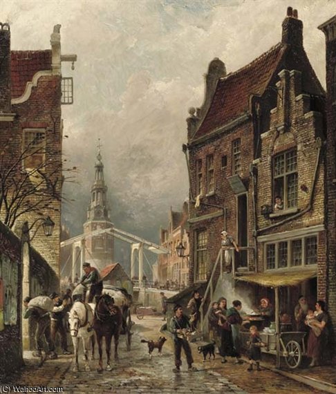 WikiOO.org - دایره المعارف هنرهای زیبا - نقاشی، آثار هنری Cornelis Christiaan Dommelshuizen - A View Of The Jewish Quarter With The Oudeschans And The Montelbaanstoren