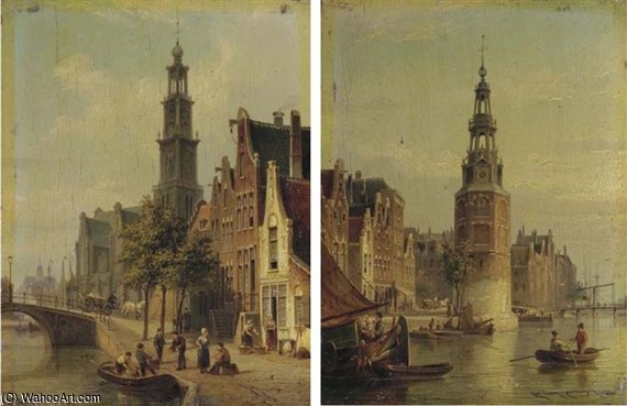 Wikioo.org - The Encyclopedia of Fine Arts - Painting, Artwork by Cornelis Christiaan Dommelshuizen - The Montelbaanstoren, Amsterdam