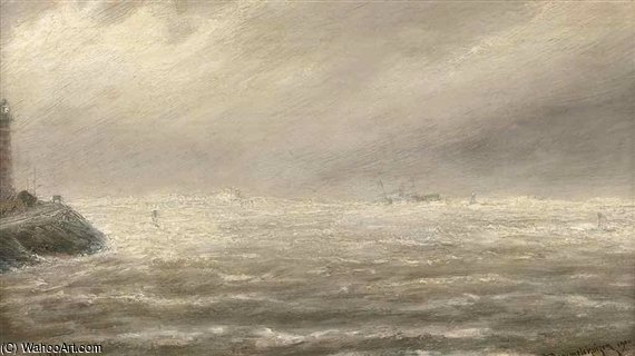 WikiOO.org - Encyclopedia of Fine Arts - Maľba, Artwork Cornelis Christiaan Dommelshuizen - The Steamer Herzog Near Ijmuiden In Stormy Weather