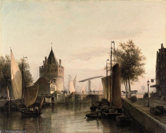 Wikoo.org - موسوعة الفنون الجميلة - اللوحة، العمل الفني Cornelis Christiaan Dommelshuizen - View Of Amsterdam, With The Schreierstoren