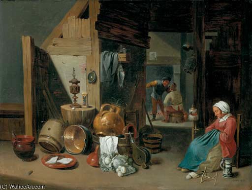 WikiOO.org - Güzel Sanatlar Ansiklopedisi - Resim, Resimler Cornelis Mahu - A Kitchen Interior