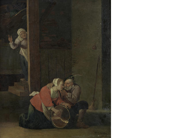 WikiOO.org - Енциклопедия за изящни изкуства - Живопис, Произведения на изкуството Cornelis Mahu - David Teniers The Younger An Old Man Courting A Young Maid