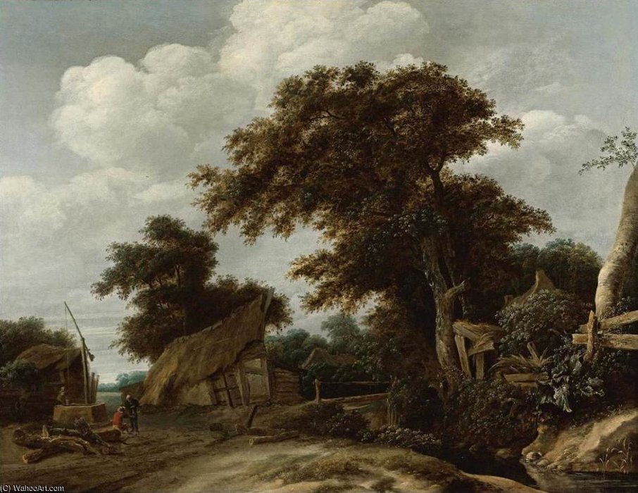 WikiOO.org - 백과 사전 - 회화, 삽화 Cornelius Decker - Landscape With Farmyard And A Figure By A Well