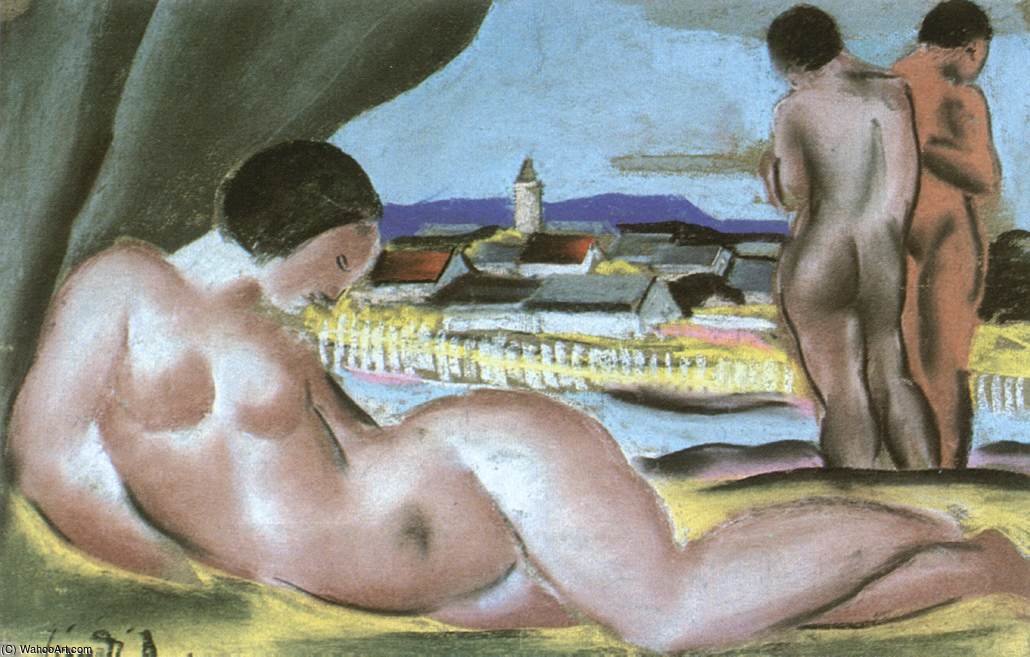 Wikioo.org - The Encyclopedia of Fine Arts - Painting, Artwork by David Jandi - View Of Nagybánya With Nudes,