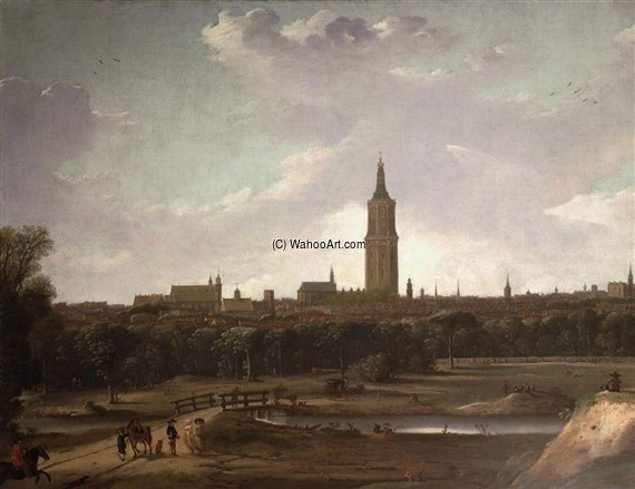 Wikioo.org - Encyklopedia Sztuk Pięknych - Malarstwo, Grafika Dirck Verhaert - A Panoramic View Of The Hague From The North With The 'grote-of Sint Jacobskerk' And The Old Town Hall, The 'kleine Veentje' In The Foreground