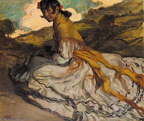 WikiOO.org - Encyclopedia of Fine Arts - Schilderen, Artwork Eduardo Chicharro Agüera - Gitana (gypsy Girl)