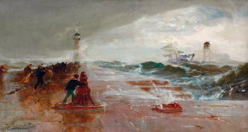 Wikioo.org - The Encyclopedia of Fine Arts - Painting, Artwork by Edwin Ellis - Storm In Whitby Harbour