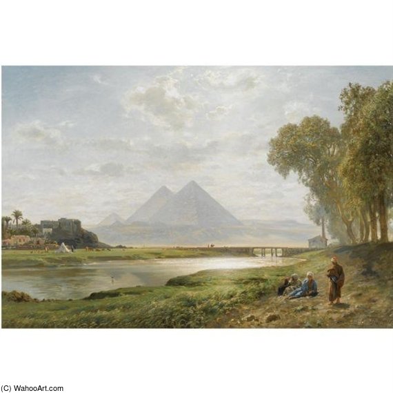 Wikioo.org - The Encyclopedia of Fine Arts - Painting, Artwork by Ernst Carl Eugen Koerner - Die Pyramiden Von Gizeh (the Pyramids At Gizeh, Morning)