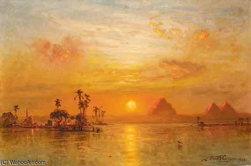Wikioo.org - The Encyclopedia of Fine Arts - Painting, Artwork by Ernst Carl Eugen Koerner - Sunset Over The Pyramids