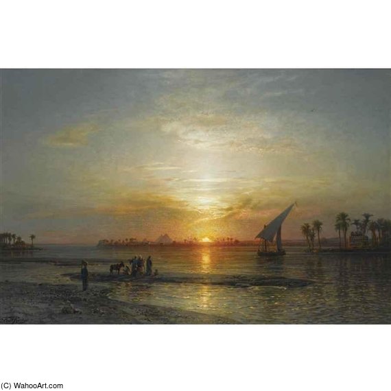 Wikoo.org - موسوعة الفنون الجميلة - اللوحة، العمل الفني Ernst Carl Eugen Koerner - Twilight On The Nile