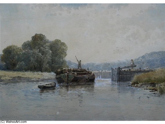 Wikioo.org - The Encyclopedia of Fine Arts - Painting, Artwork by George Stanfield Walters - A Lock On The Upper Thames