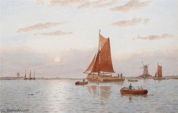 WikiOO.org - אנציקלופדיה לאמנויות יפות - ציור, יצירות אמנות George Stanfield Walters - A Mizzen And Sailing Ship Off Gravesend