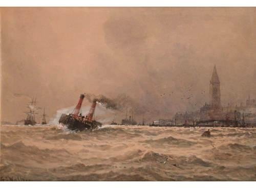Wikioo.org - The Encyclopedia of Fine Arts - Painting, Artwork by George Stanfield Walters - Caught In A Swell Off Port