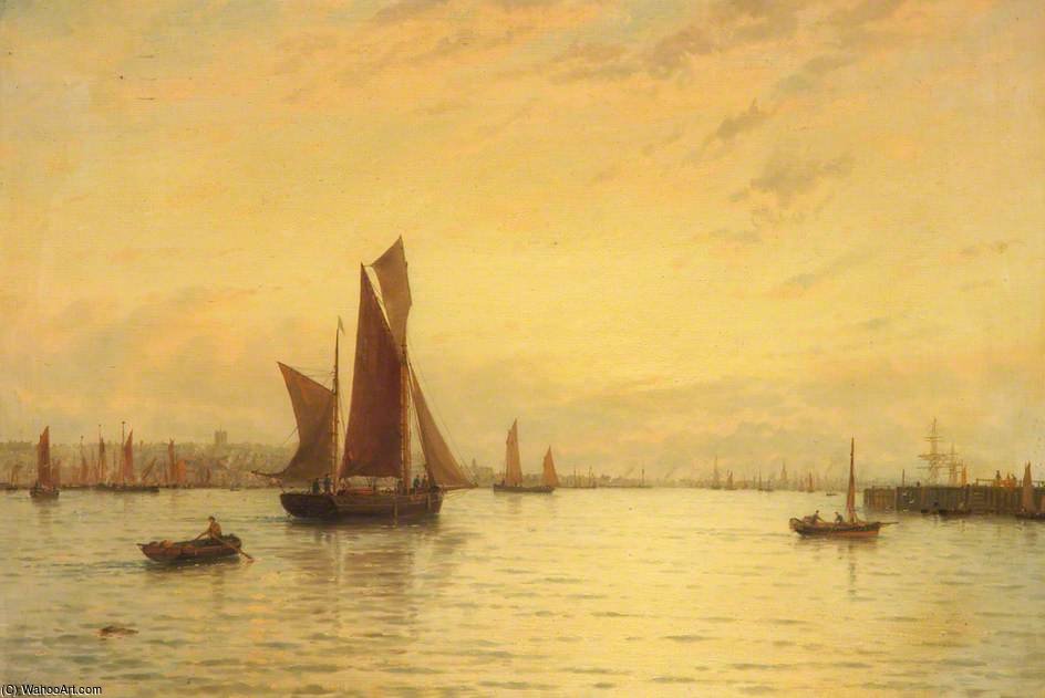 Wikioo.org - The Encyclopedia of Fine Arts - Painting, Artwork by George Stanfield Walters - Fishing Boats Off Gorleston