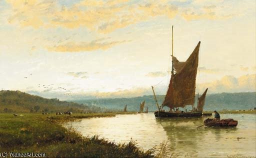 Wikioo.org - The Encyclopedia of Fine Arts - Painting, Artwork by George Stanfield Walters - On The Medway, Near Rochester