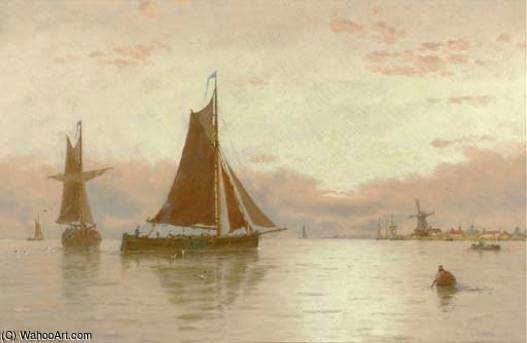 Wikioo.org - The Encyclopedia of Fine Arts - Painting, Artwork by George Stanfield Walters - Shipping A Dutch Calm