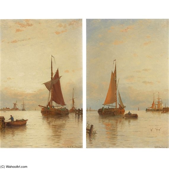 Wikioo.org - The Encyclopedia of Fine Arts - Painting, Artwork by George Stanfield Walters - Shipping In A Calm, Dordrecht