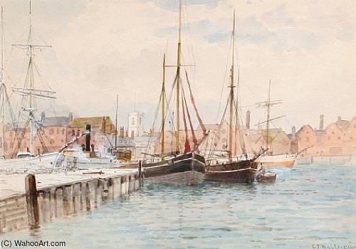 Wikioo.org - The Encyclopedia of Fine Arts - Painting, Artwork by George Stanfield Walters - Thames Barges Moored