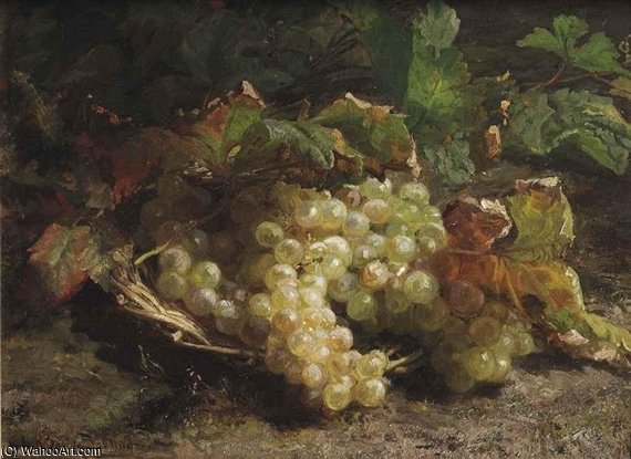 Wikioo.org - The Encyclopedia of Fine Arts - Painting, Artwork by Geraldine Jacoba Van De Sande Bakhuyzen - White Grapes In A Wicker Basket