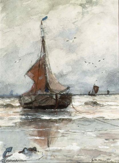 Wikioo.org - The Encyclopedia of Fine Arts - Painting, Artwork by Gerhard Arij Ludwig Morgenstje Munthe - Bomschuit Anchored In The Surf