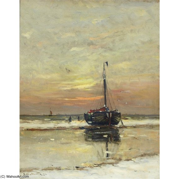 WikiOO.org - Encyclopedia of Fine Arts - Maleri, Artwork Gerhard Morgenstjerne Munthe - Bomschuit And Fishermen On The Beach